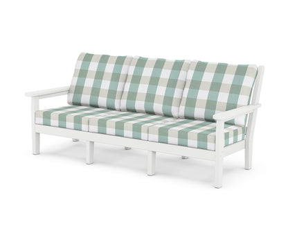 POLYWOOD® Chippendale Deep Seating Sofa in White / Buffalo Plaid Glacier Spa