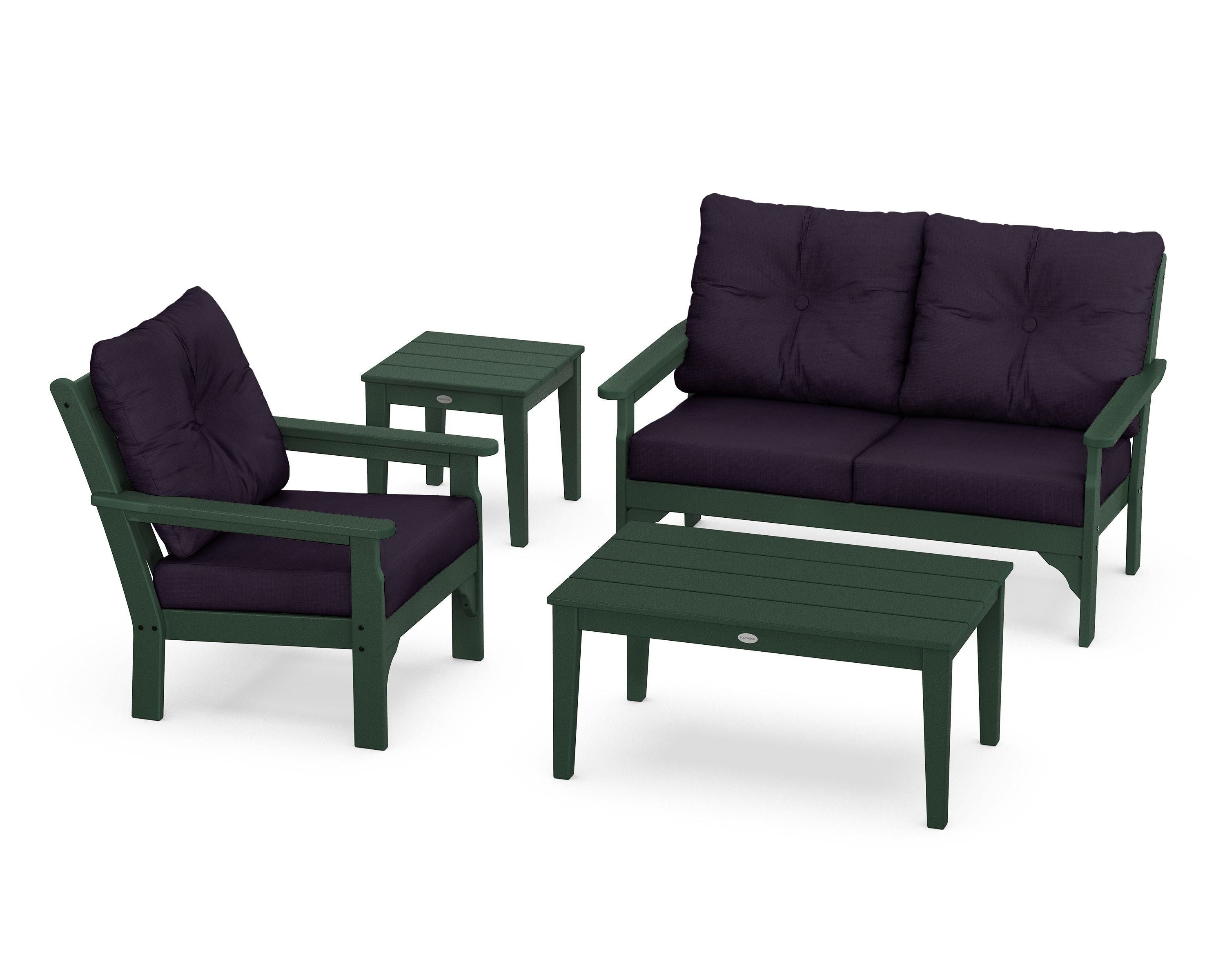 POLYWOOD® Vineyard 4-Piece Deep Seating Set in Green / Navy Linen