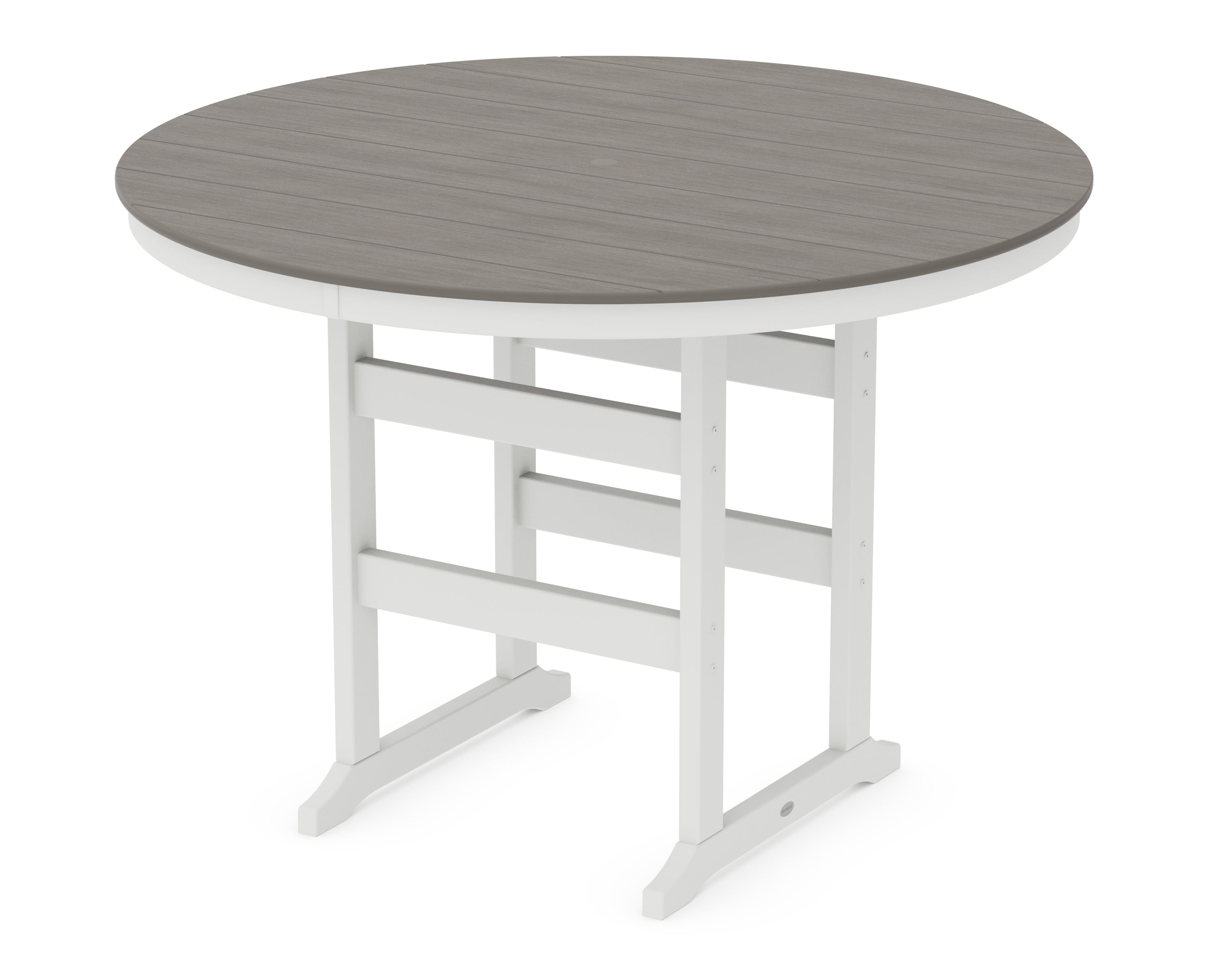 POLYWOOD® 60" Round Farmhouse Bar Table in White / Driftwood