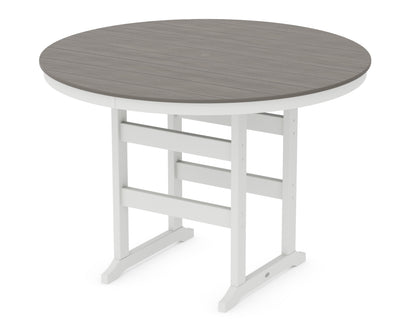 POLYWOOD® 60" Round Farmhouse Bar Table in White / Driftwood