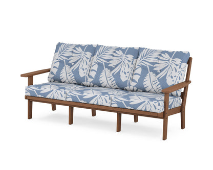 POLYWOOD® Oxford Deep Seating Sofa in Teak / Leaf Sky Blue