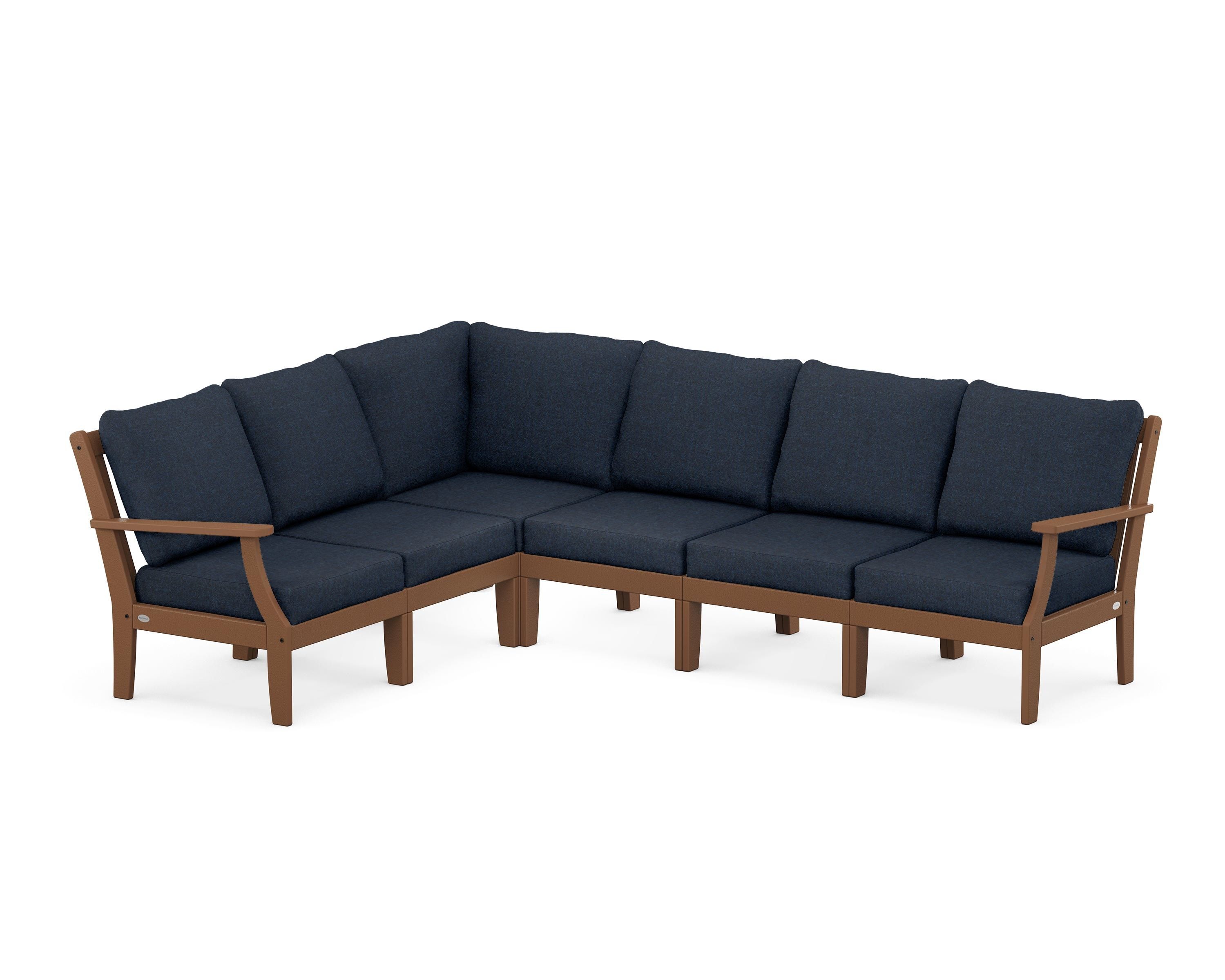 POLYWOOD® Braxton Modular 6-Piece Deep Seating Set in Teak / Marine Indigo