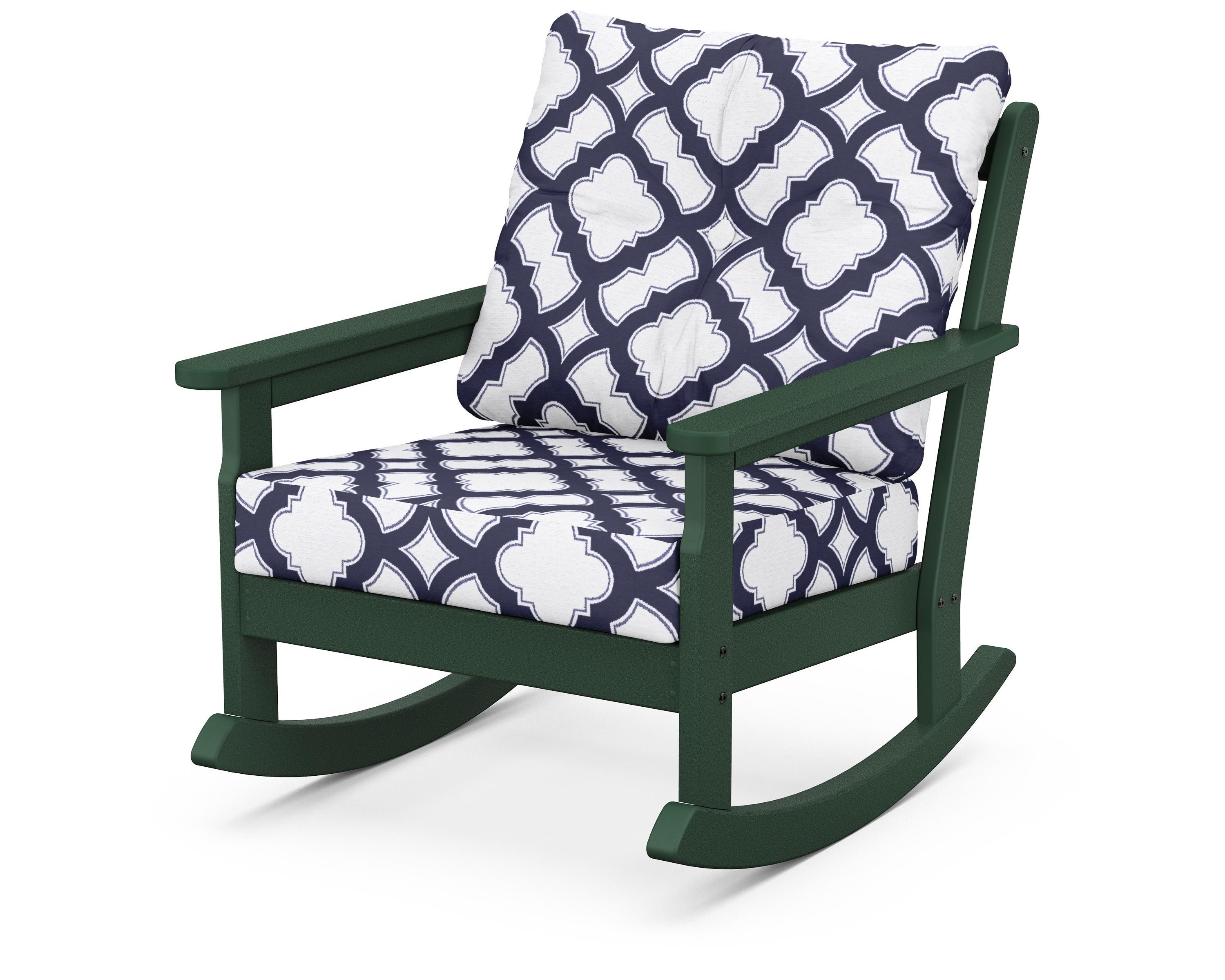 POLYWOOD® Vineyard Deep Seating Rocking Chair in Green / Trellis Navy