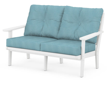 POLYWOOD® Lakeside Deep Seating Loveseat in White / Lattice Sky Blue