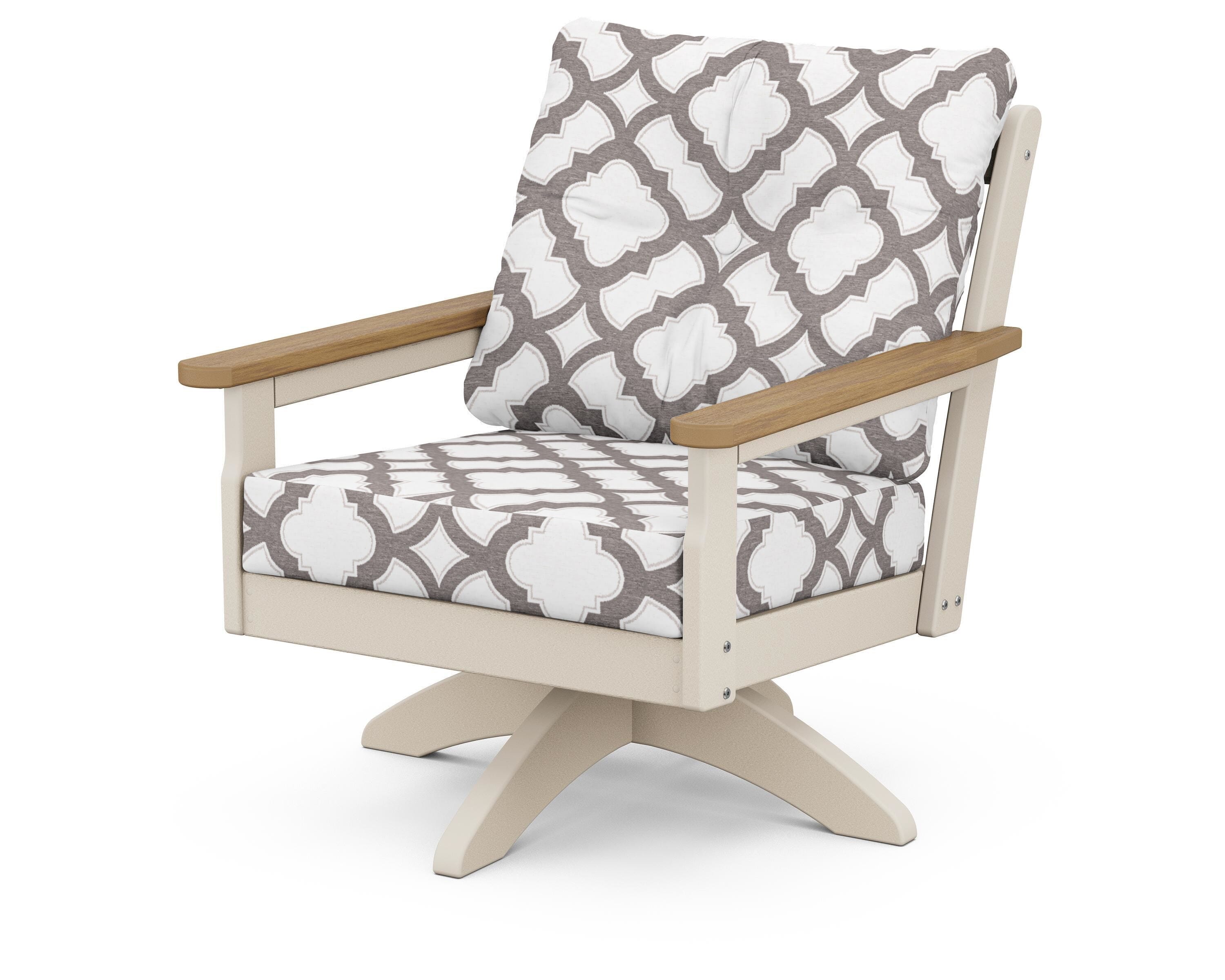 POLYWOOD® Vineyard Deep Seating Swivel Chair in Sand / Natural / Trellis Grey Mist