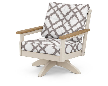 POLYWOOD® Vineyard Deep Seating Swivel Chair in Sand / Natural / Trellis Grey Mist
