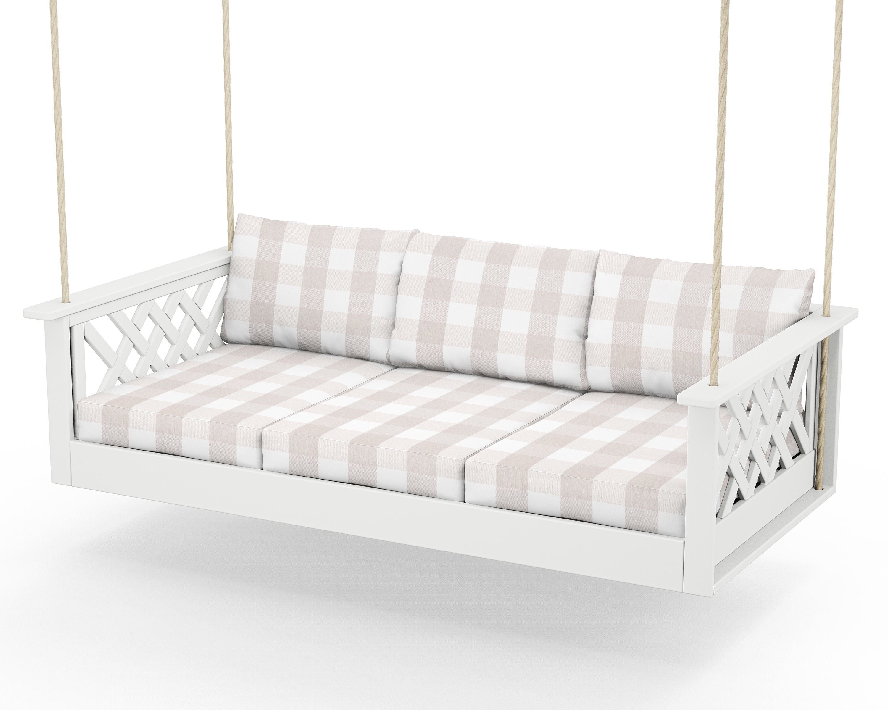 Country Living Wovendale Daybed Swing in White / Buffalo Plaid Dune Burlap