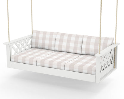 Country Living Wovendale Daybed Swing in White / Buffalo Plaid Dune Burlap