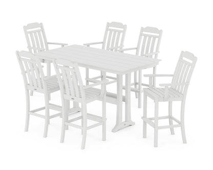 Country Living Cottage Arm Chair 7-Piece Farmhouse Bar Set with Trestle Legs in White