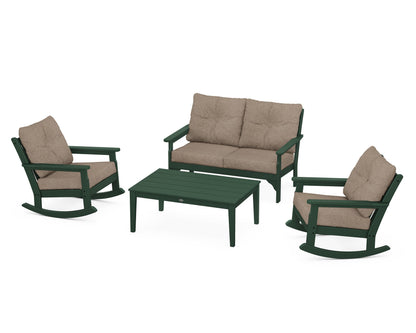 POLYWOOD® Vineyard 4-Piece Deep Seating Rocking Chair Set in Green / Spiced Burlap