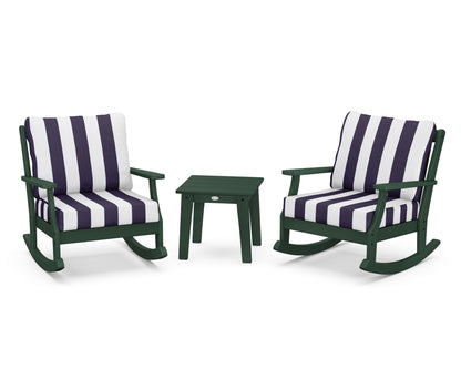 POLYWOOD® Braxton 3-Piece Deep Seating Rocker Set in Green / Cabana Stripe Navy