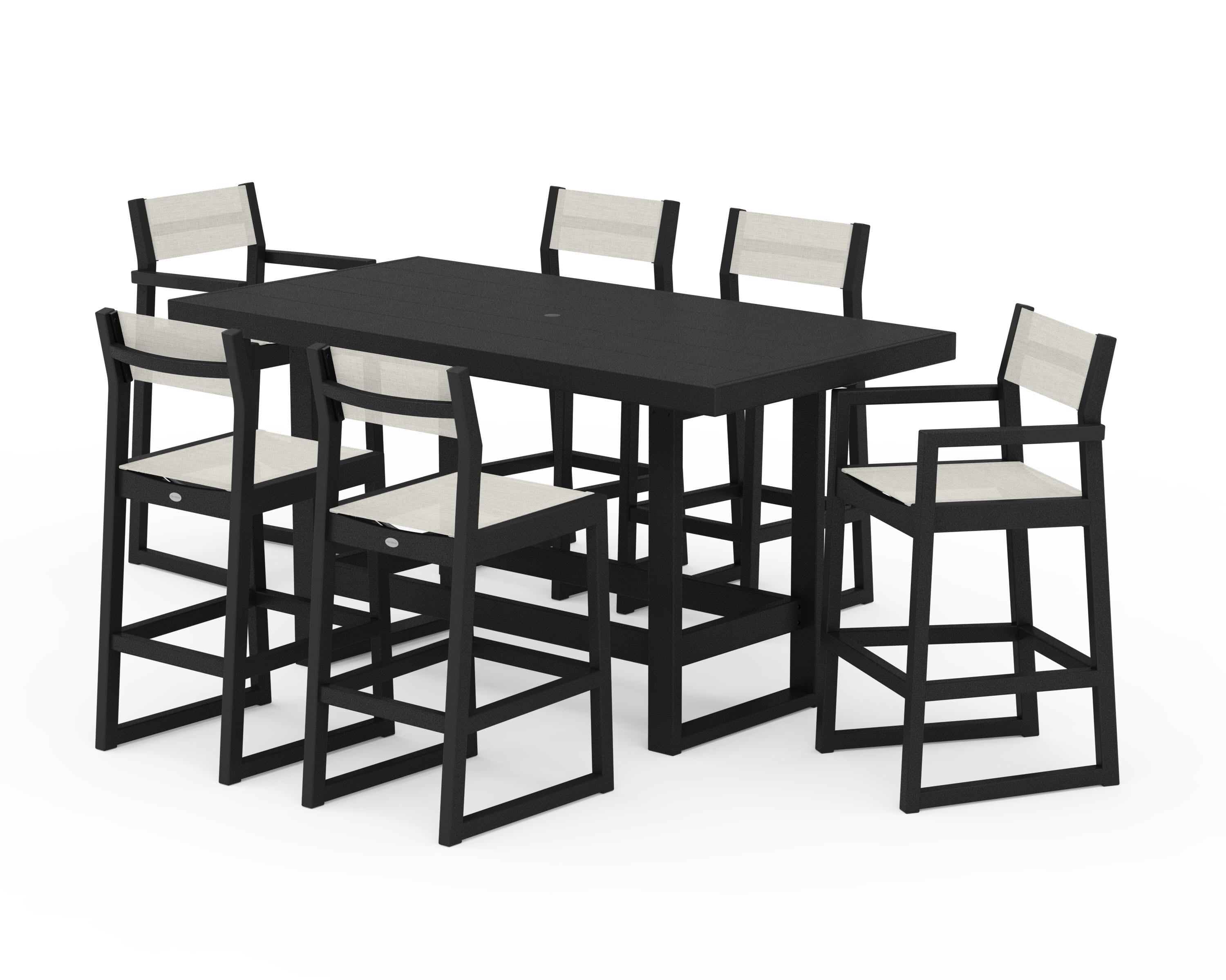 POLYWOOD® EDGE Sling 7-Piece Bar Table Set in Black / Parchment Sling