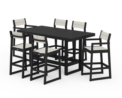 POLYWOOD® EDGE Sling 7-Piece Bar Table Set in Black / Parchment Sling