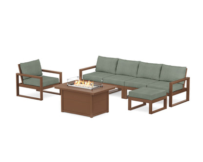 POLYWOOD® EDGE Sectional Lounge and Fire Pit Set in Teak / Cast Sage