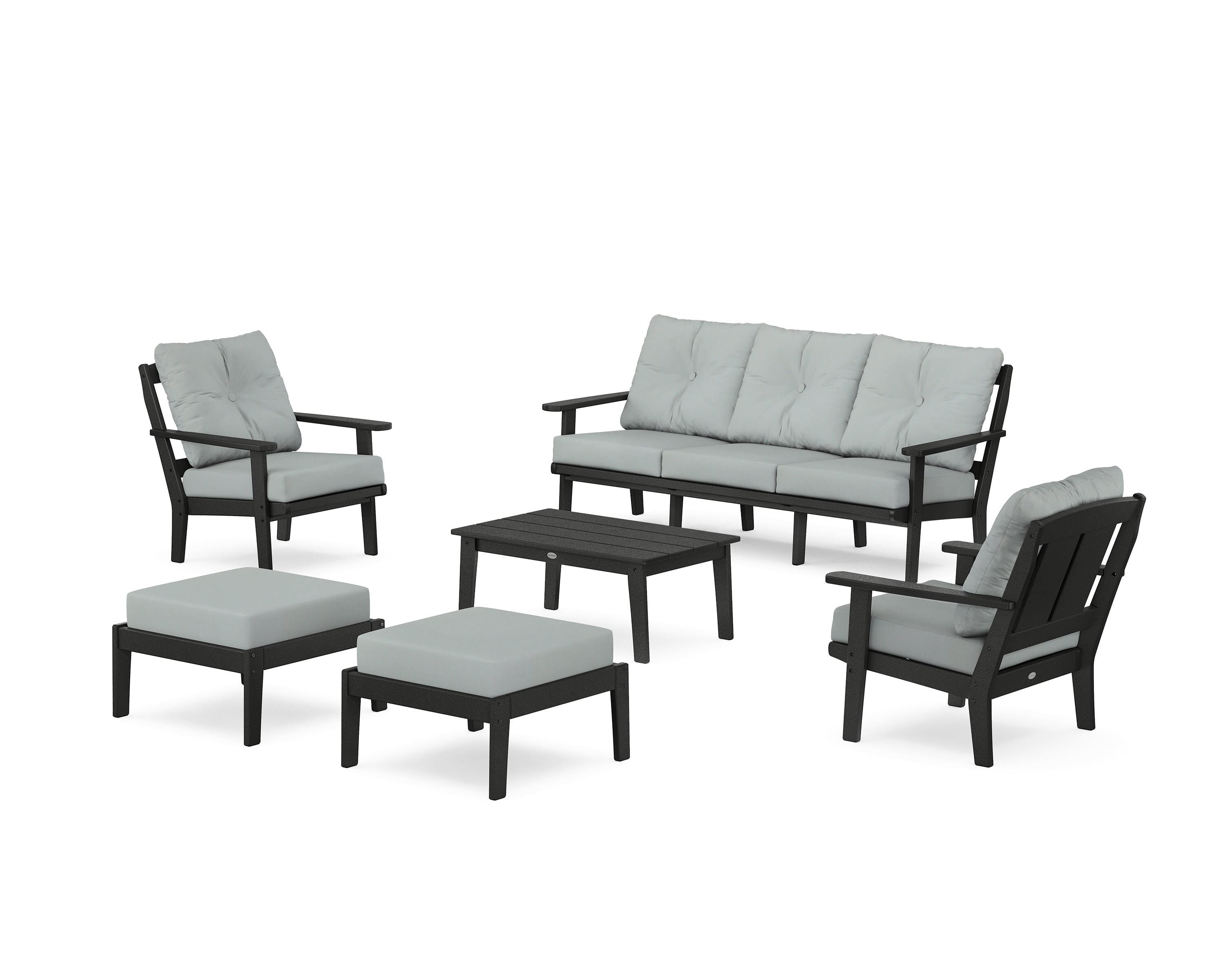 POLYWOOD® Mission 6-Piece Lounge Sofa Set in Black / Spa