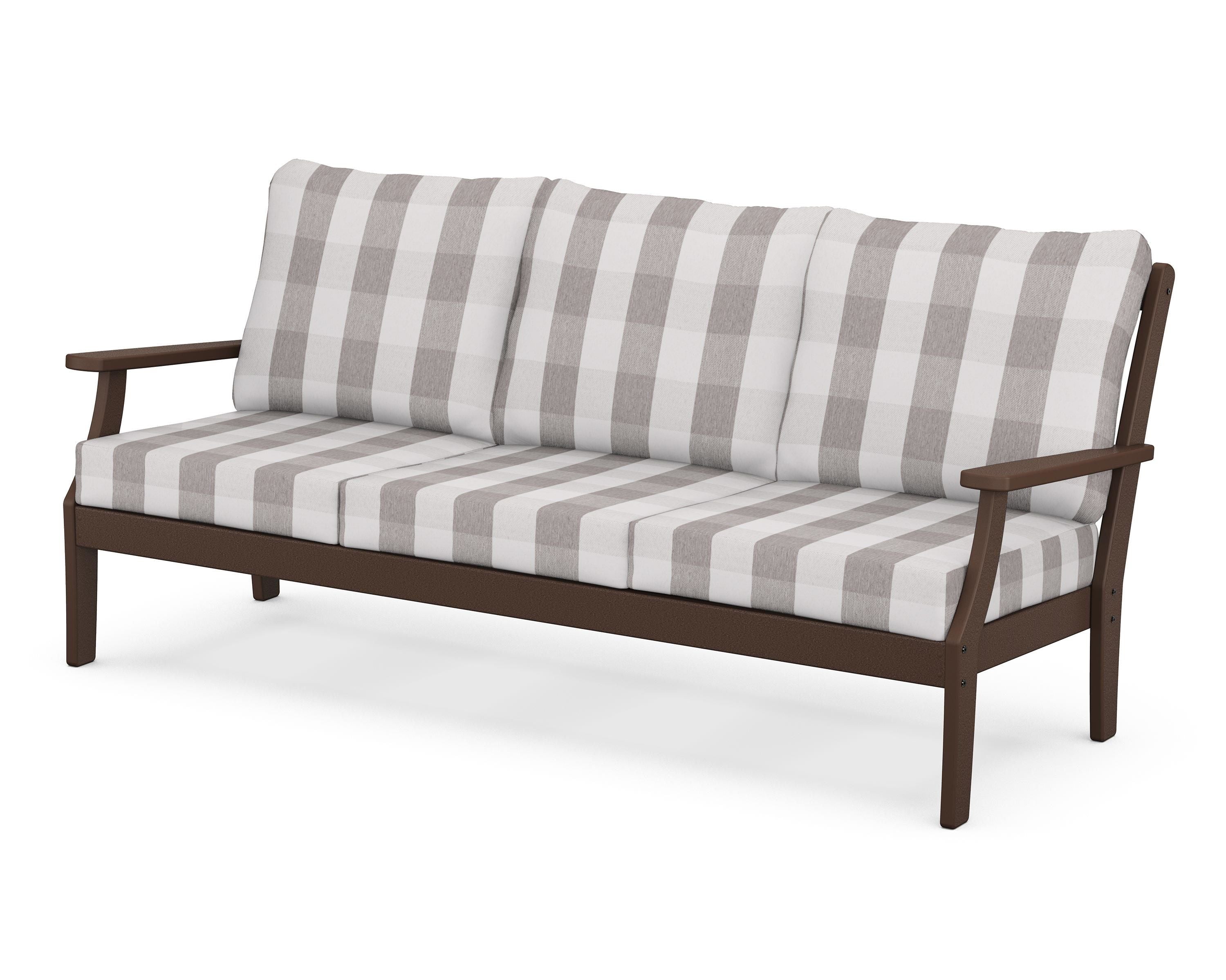 POLYWOOD® Braxton Deep Seating Sofa in Mahogany / Buffalo Plaid Grey Mist