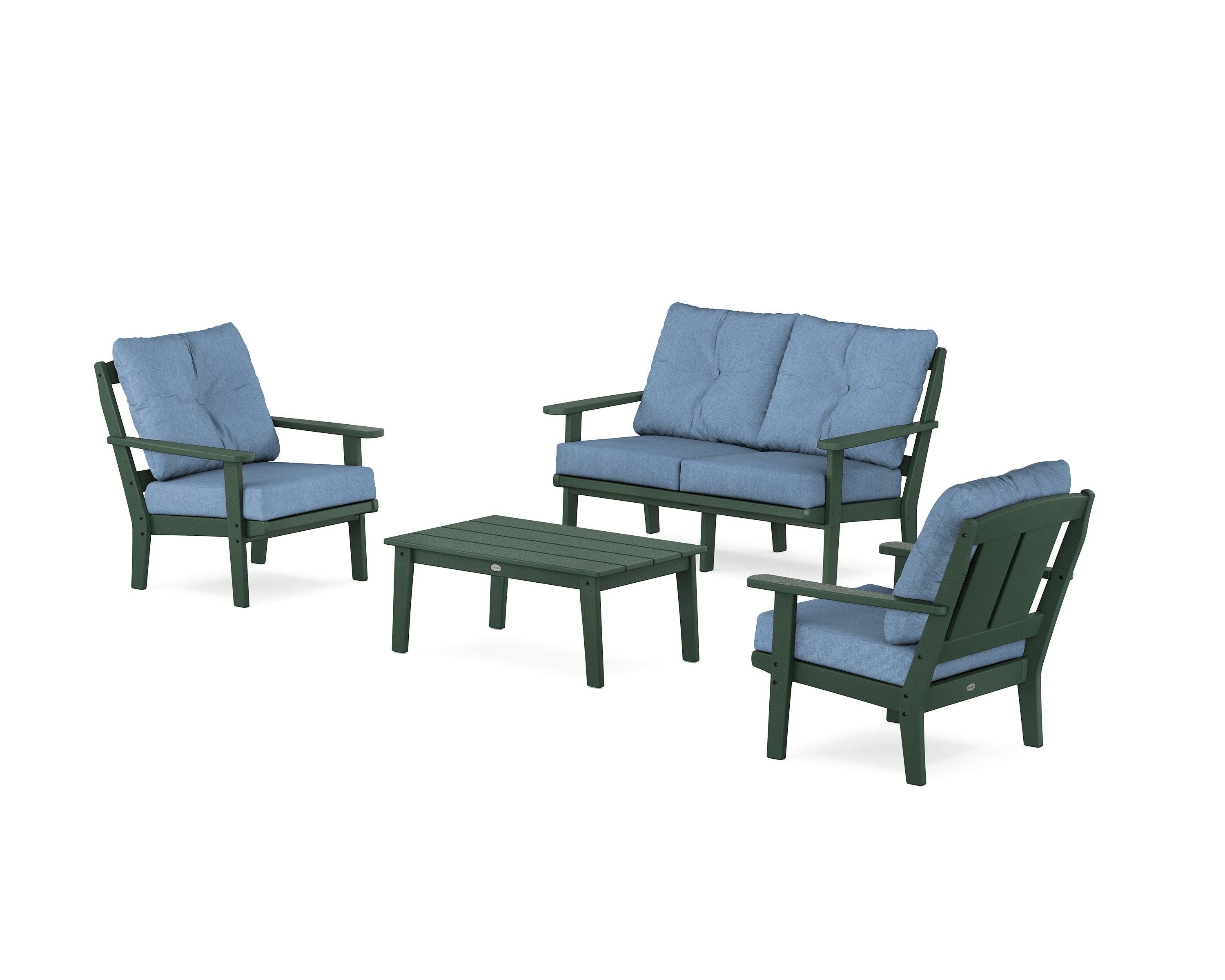 POLYWOOD® Mission 4-Piece Deep Seating Set with Loveseat in Green / Sky Blue