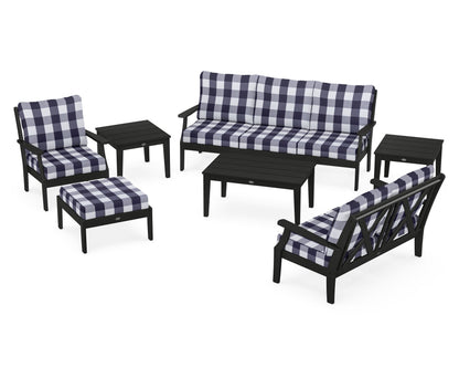 POLYWOOD® Braxton 7-Piece Deep Seating Set in Black / Buffalo Plaid Navy