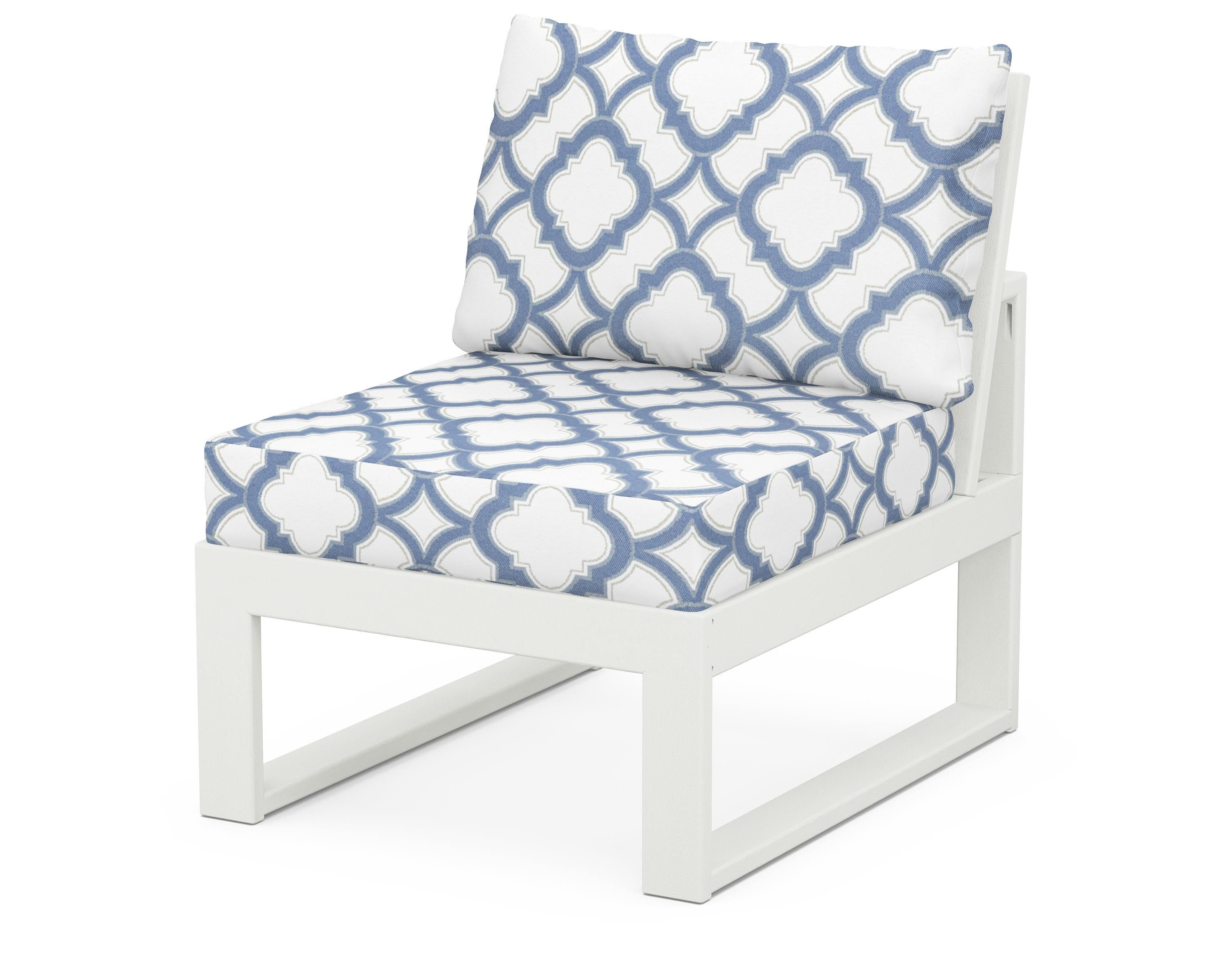 Unbranded Modular Armless Chair in Vintage White / Trellis Sky Blue