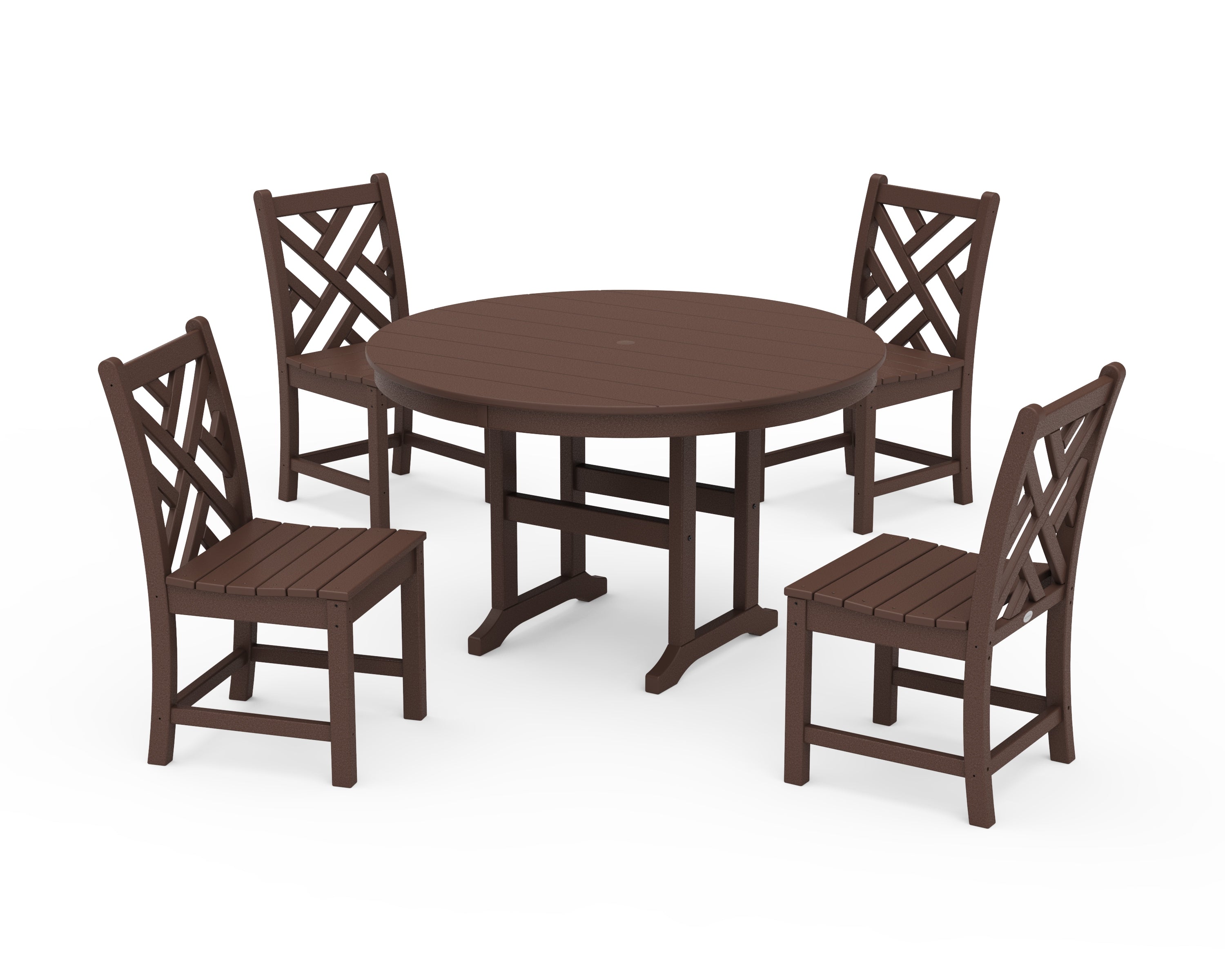 POLYWOOD® Chippendale 5-Piece Round Farmhouse Side Chair Dining Set in Mahogany
