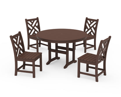 POLYWOOD® Chippendale 5-Piece Round Farmhouse Side Chair Dining Set in Mahogany