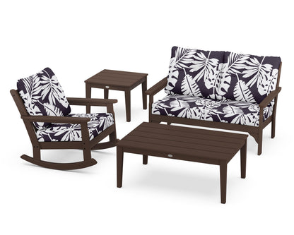 POLYWOOD® Vineyard 4-Piece Deep Seating Rocker Set in Mahogany / Leaf Navy