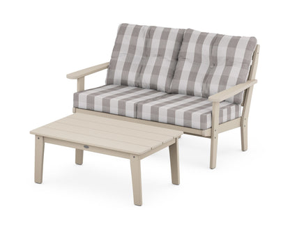 POLYWOOD® Lakeside 2-Piece Lounge Loveseat Set in Sand / Buffalo Plaid Grey Mist