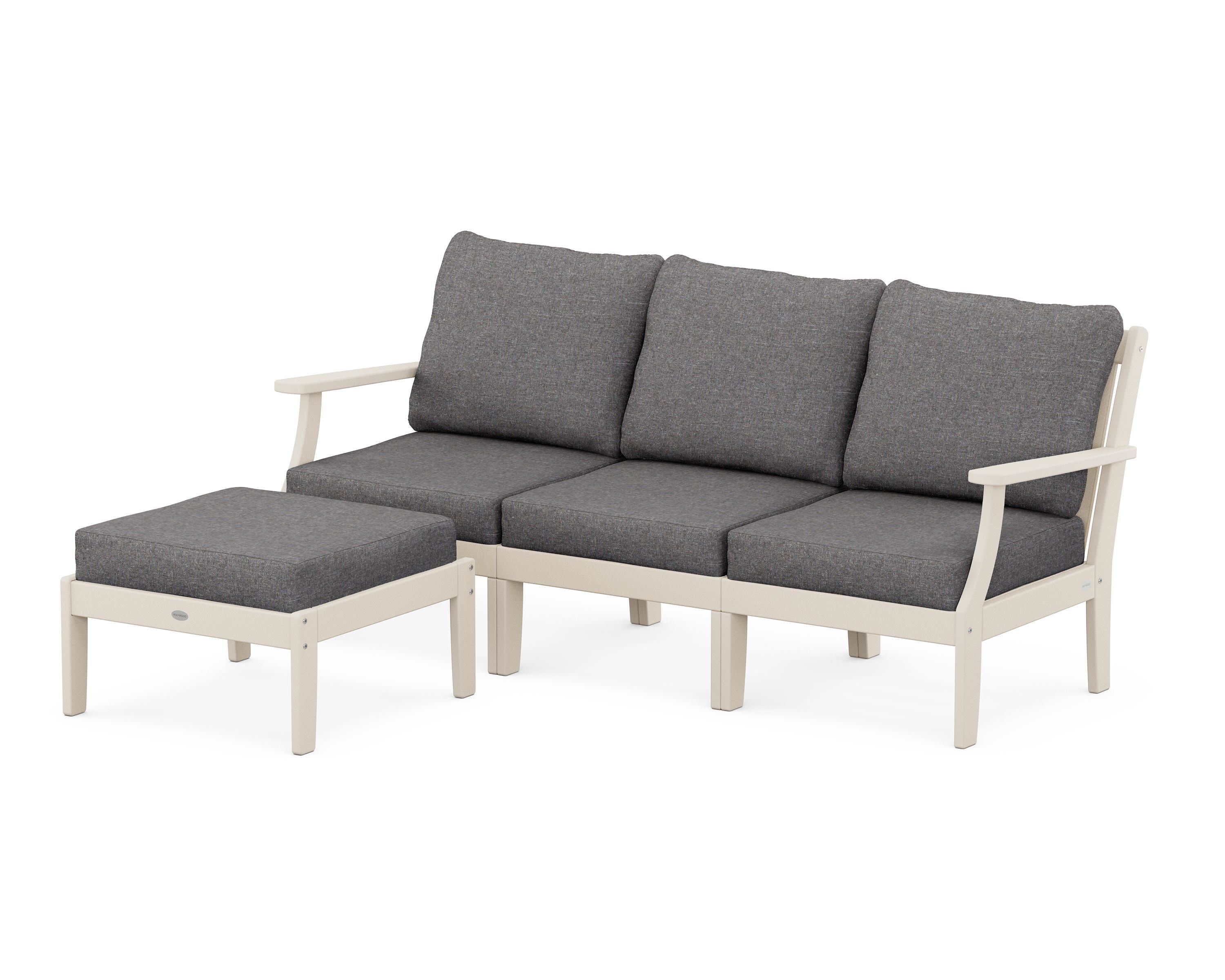 POLYWOOD® Braxton Modular 4-Piece Deep Seating Set with Ottoman in Sand / Ash Charcoal