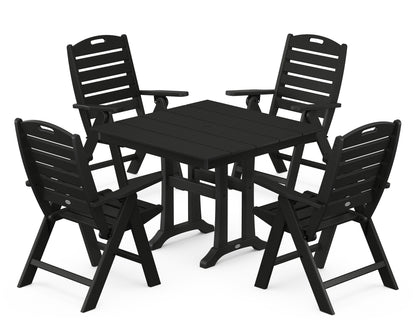 POLYWOOD® Nautical Folding Highback Chair 5-Piece Farmhouse Trestle Dining Set in Black