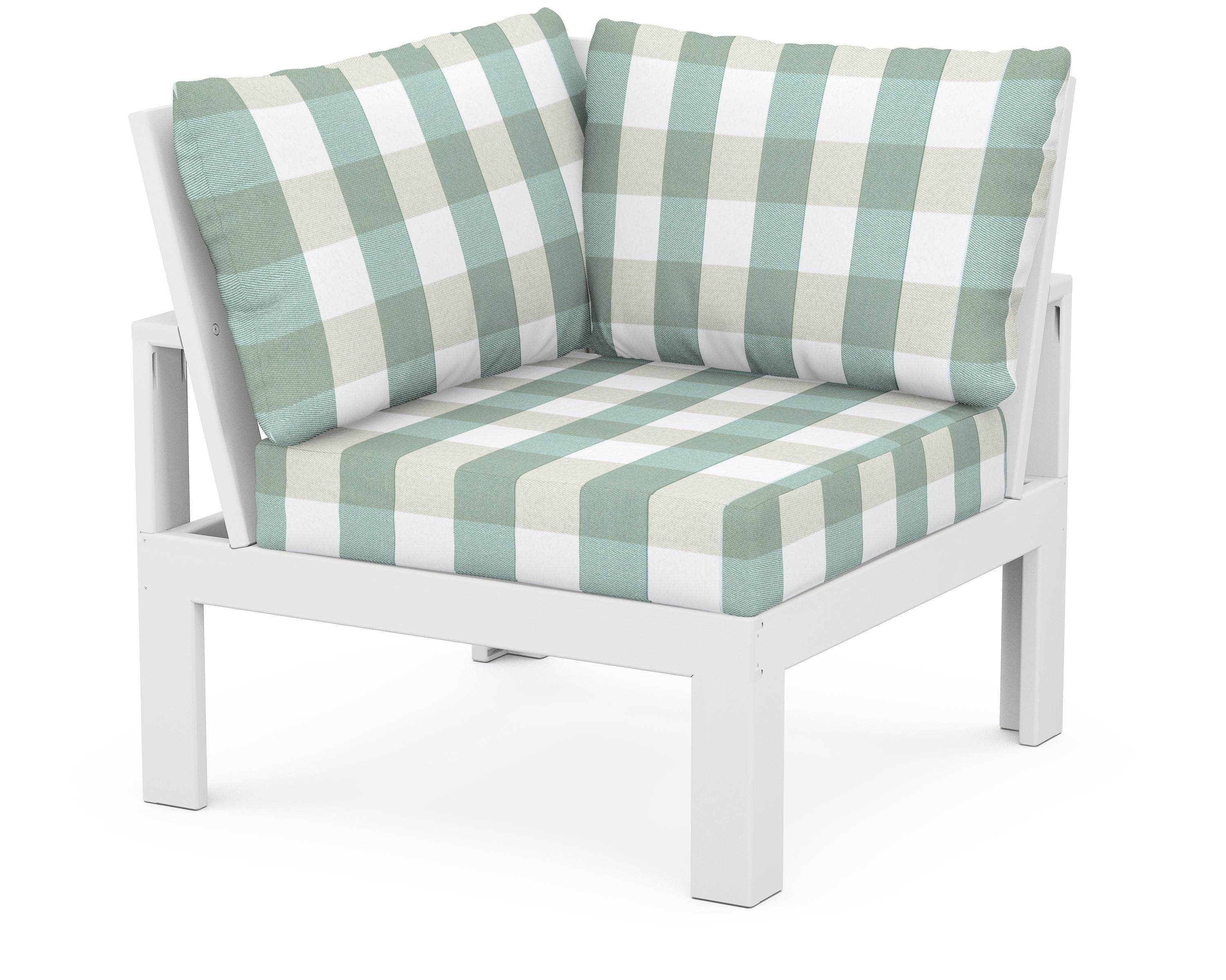 Unbranded Modular Corner Chair in White / Buffalo Plaid Glacier Spa