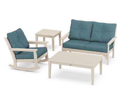 POLYWOOD® Vineyard 4-Piece Deep Seating Rocker Set in Sand / Ocean Teal