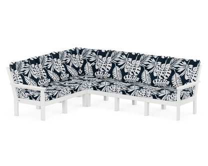 POLYWOOD® Vineyard 6-Piece Sectional in White / Leaf Marine Indigo