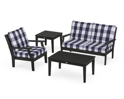 POLYWOOD® Braxton 4-Piece Deep Seating Set in Black / Buffalo Plaid Navy