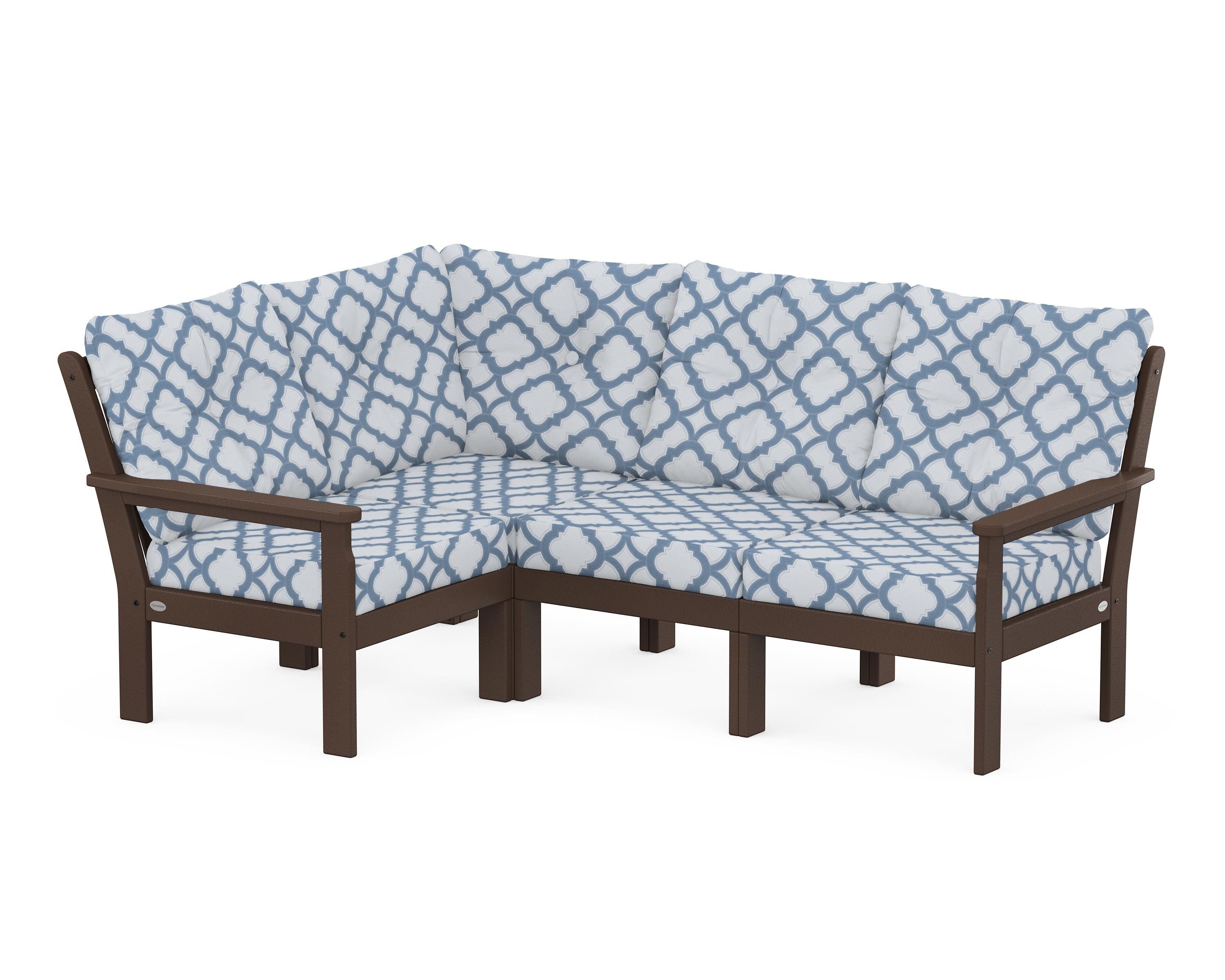 POLYWOOD® Vineyard 4-Piece Sectional in Mahogany / Trellis Sky Blue