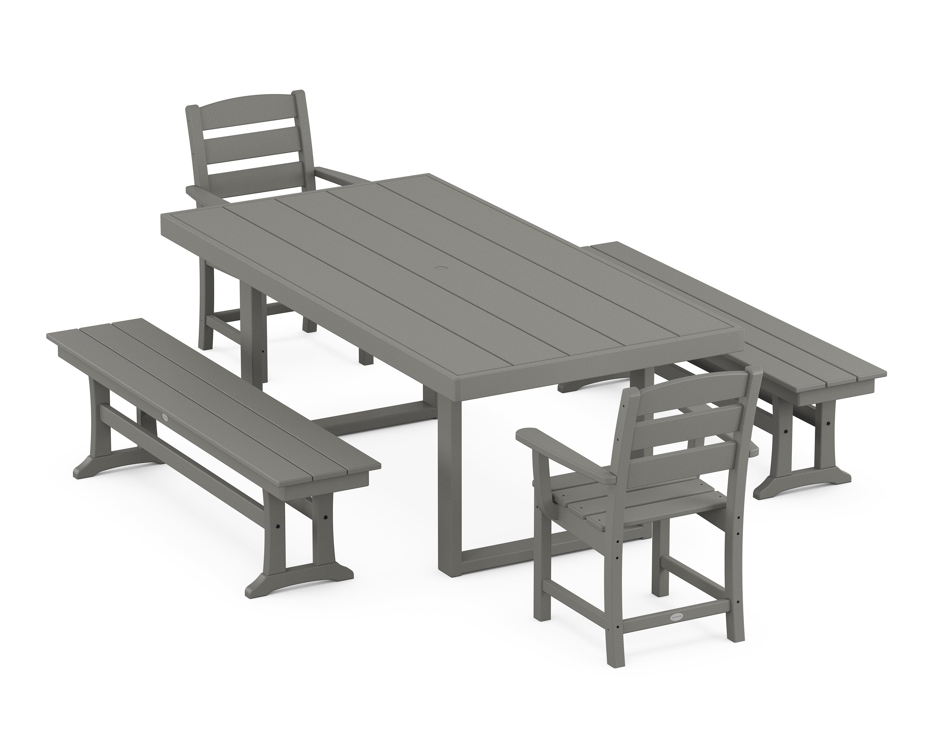 POLYWOOD® Lakeside 5-Piece Dining Set with Benches in Slate Grey