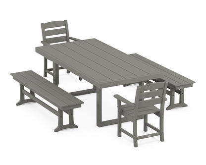 POLYWOOD® Lakeside 5-Piece Dining Set with Benches in Slate Grey