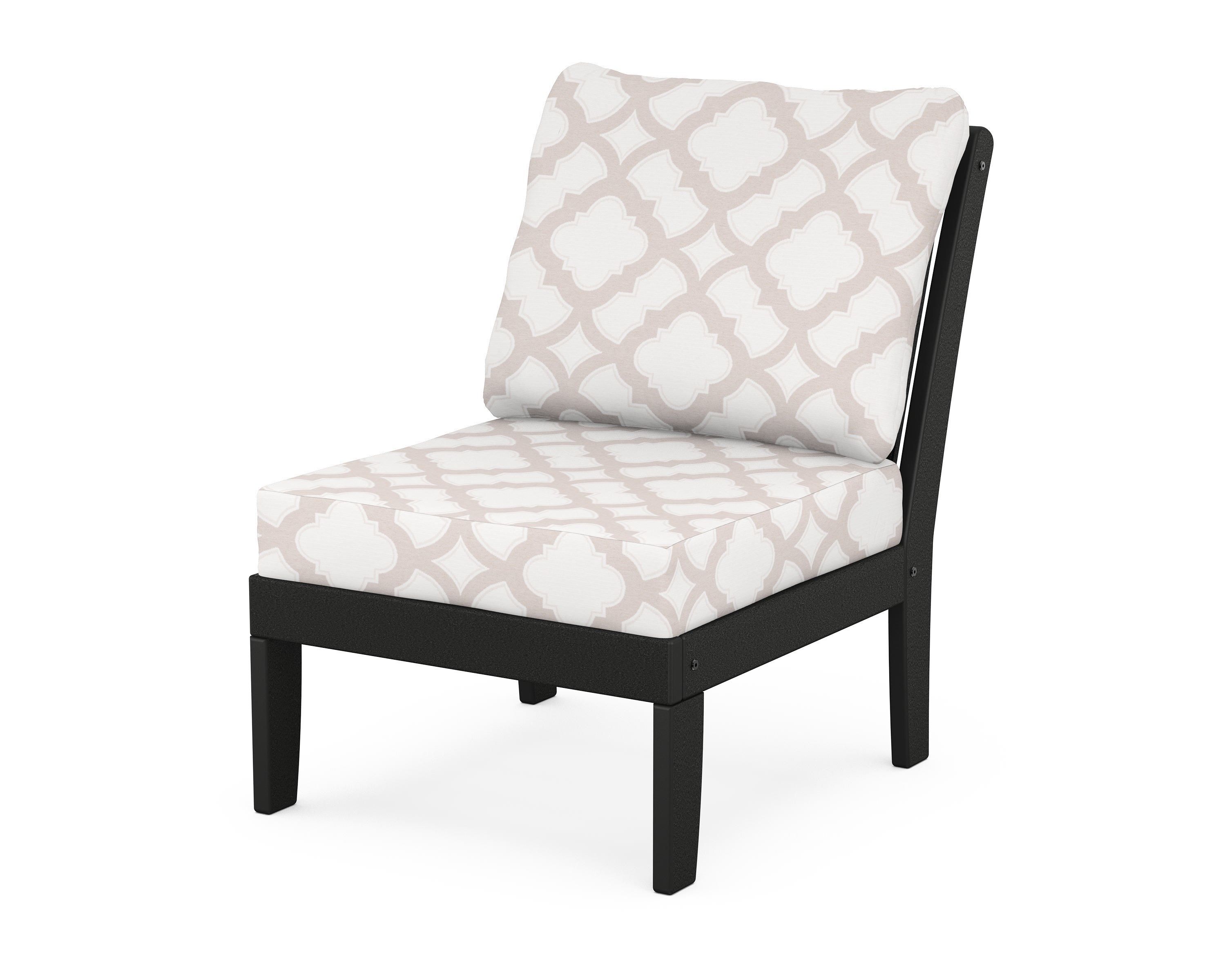 POLYWOOD® Braxton Modular Armless Chair in Black / Trellis Dune Burlap