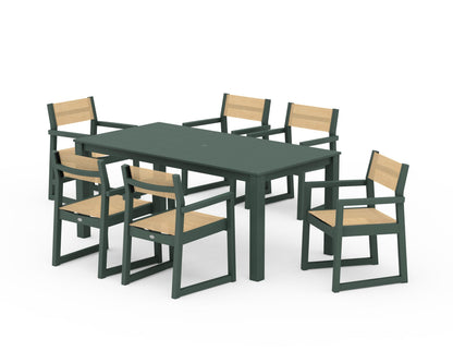POLYWOOD® EDGE Sling Arm Chair 7-Piece Parsons Dining Set in Green / Dupioni Apricot Sling