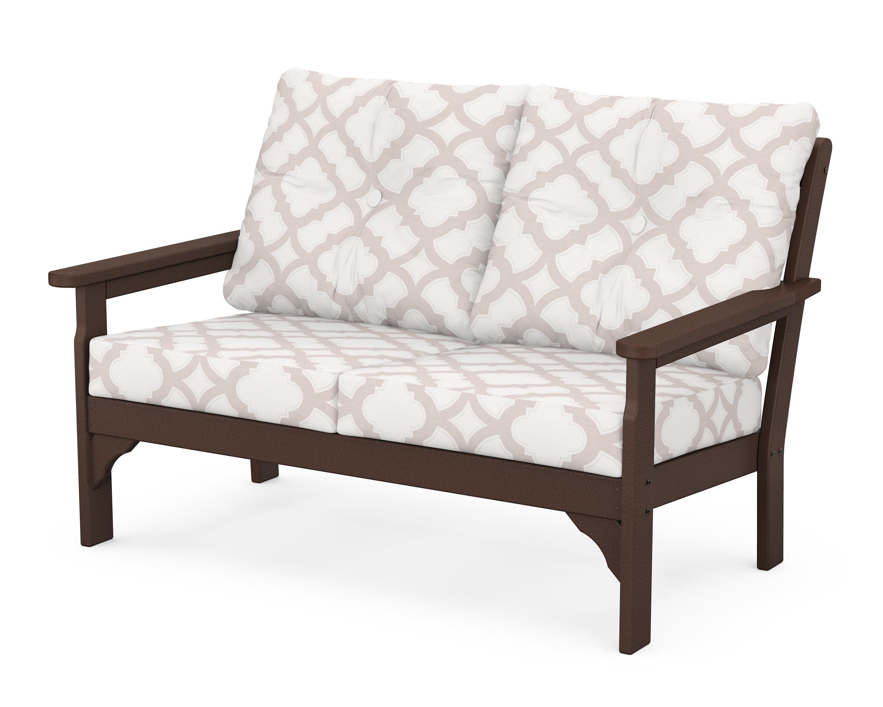 POLYWOOD® Vineyard Deep Seating Loveseat in Mahogany / Trellis Dune Burlap