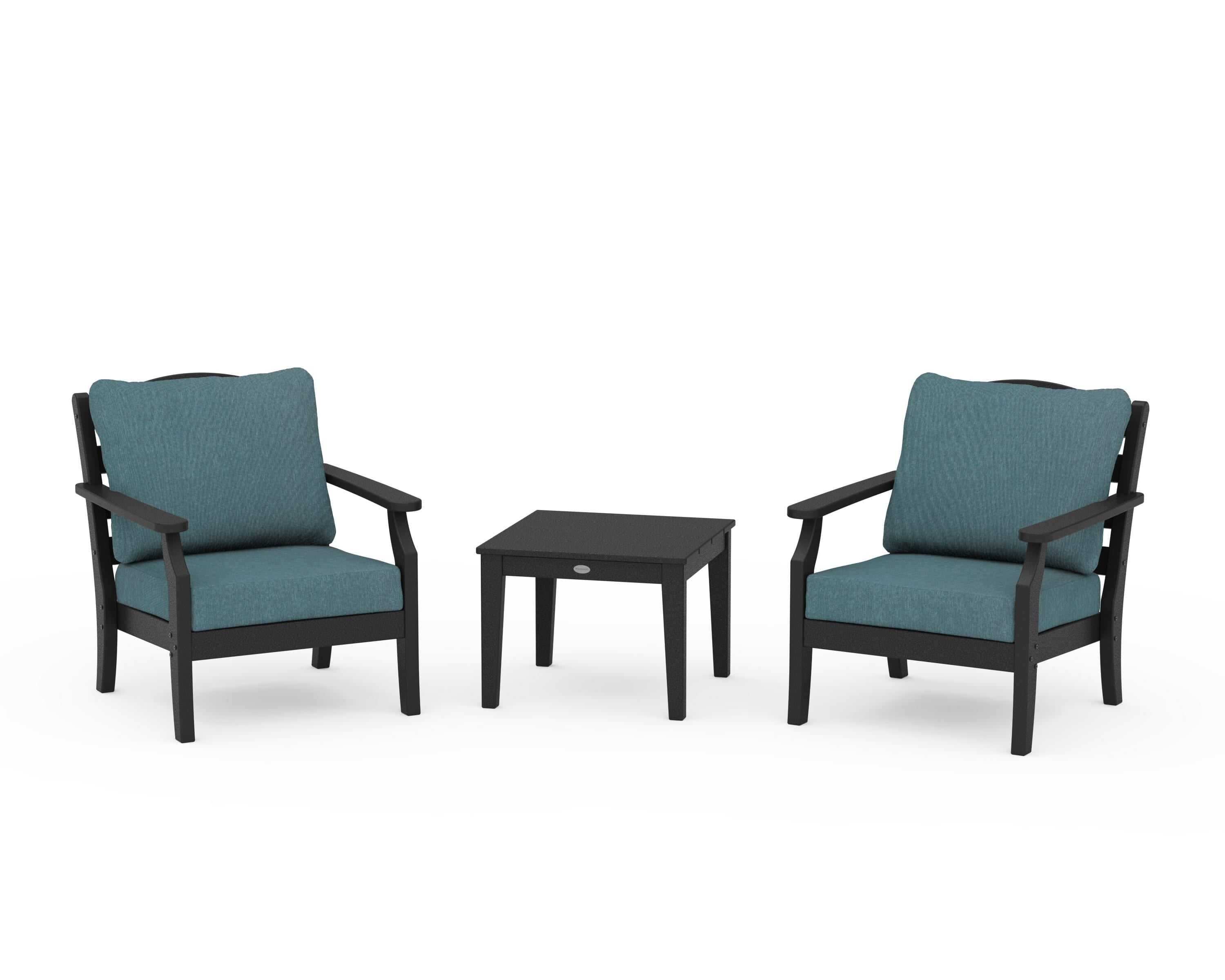 Draper James™ by  POLYWOOD® Savannah 3-Piece Deep Seating Set in Black / Ocean Teal