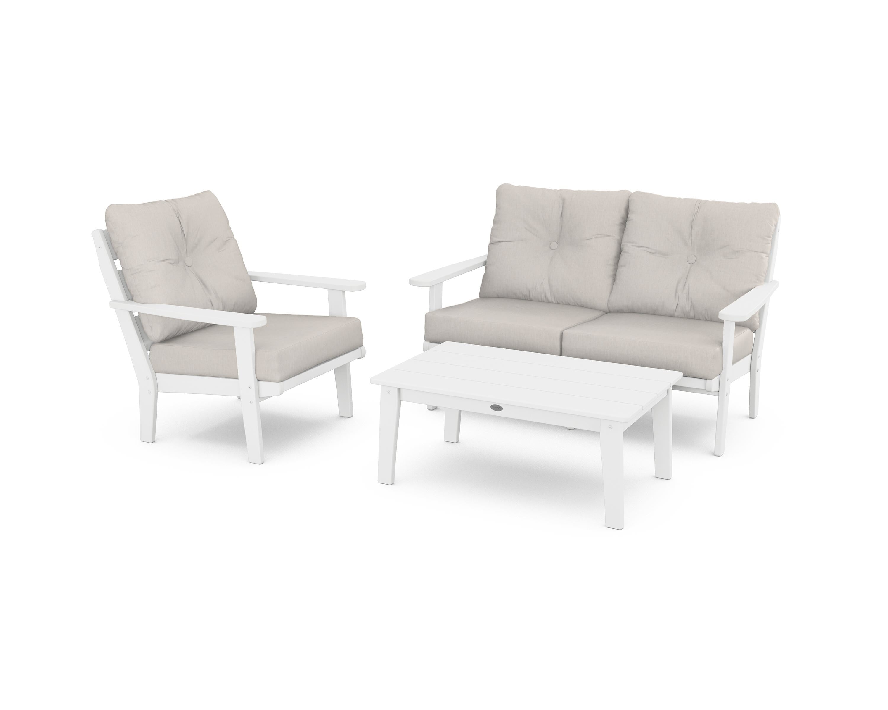 POLYWOOD® Lakeside 3-Piece Deep Seating Set in White / Cast Ash