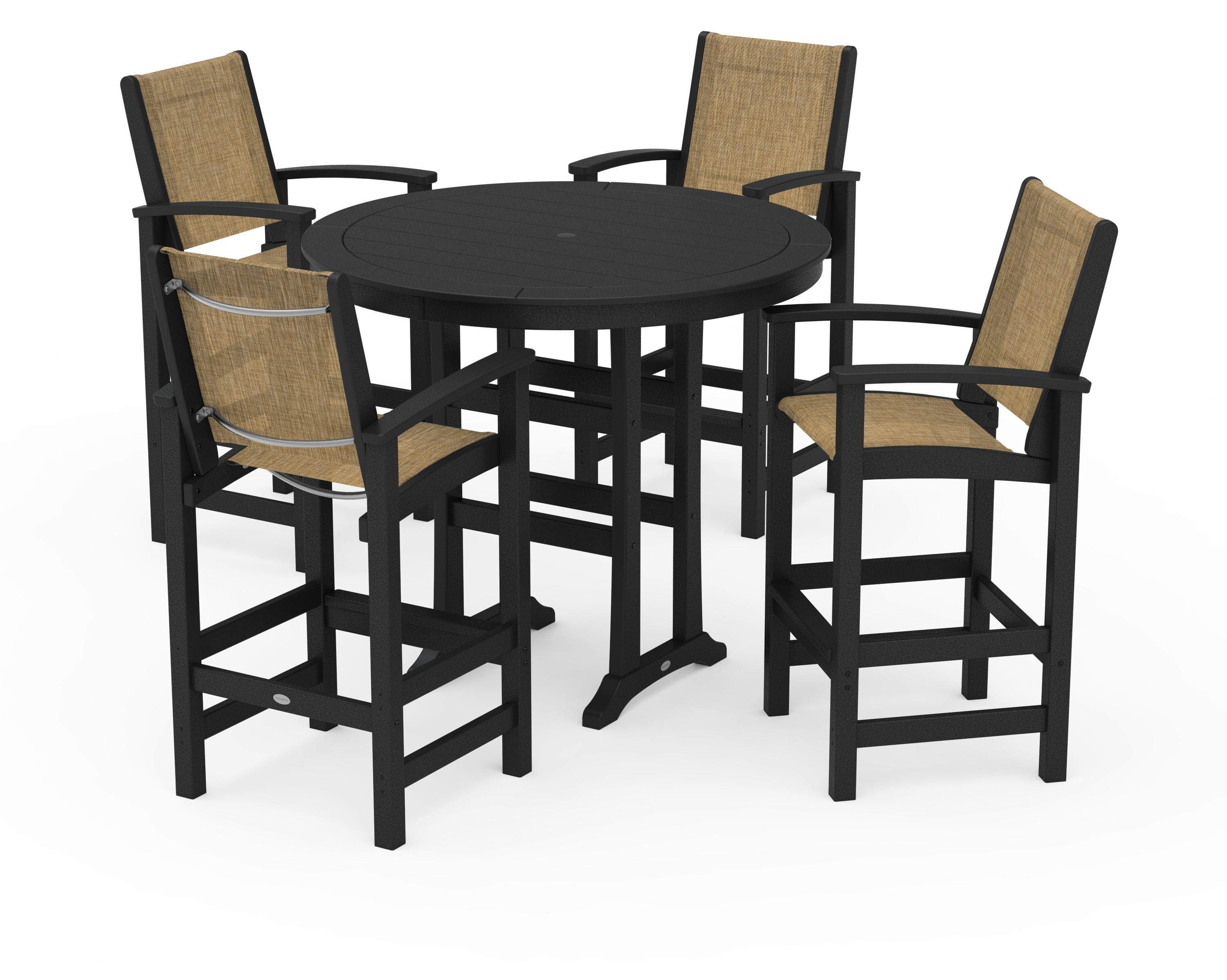 POLYWOOD® Coastal 5-Piece Nautical Trestle Bar Set in Black / Burlap Sling