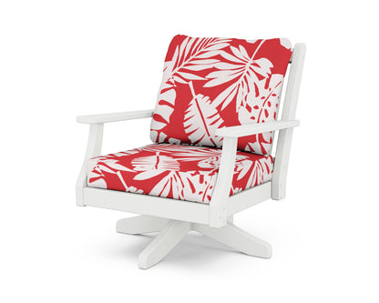 Country Living Wovendale Deep Seating Swivel Chair in White / Leaf Crimson