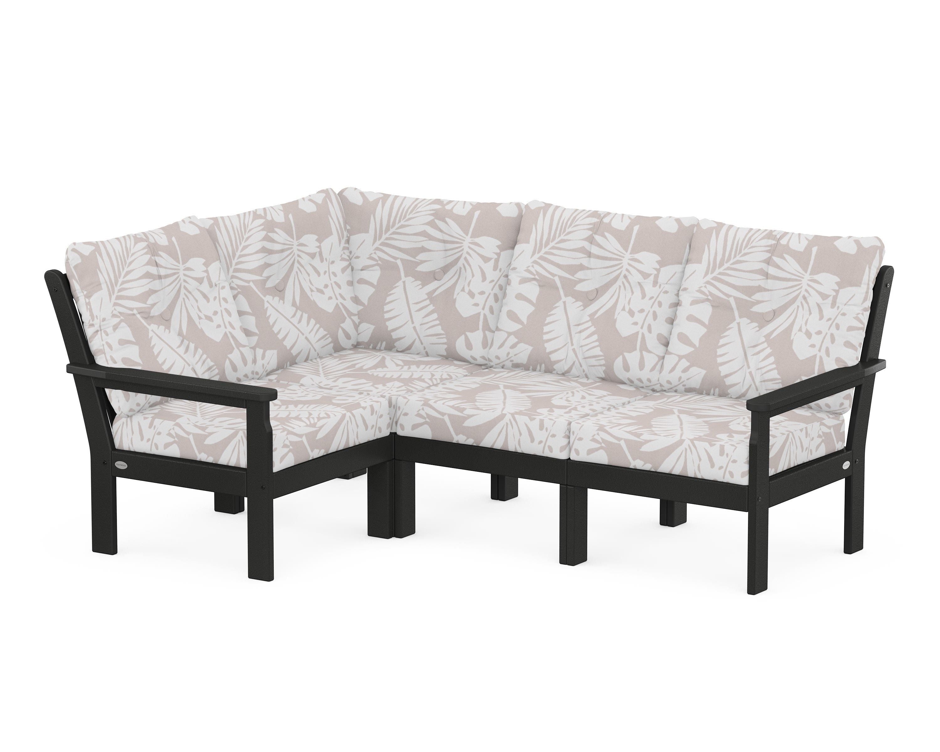 POLYWOOD® Vineyard 4-Piece Sectional in Black / Leaf Dune Burlap