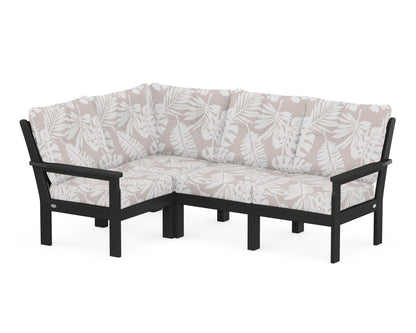 POLYWOOD® Vineyard 4-Piece Sectional in Black / Leaf Dune Burlap