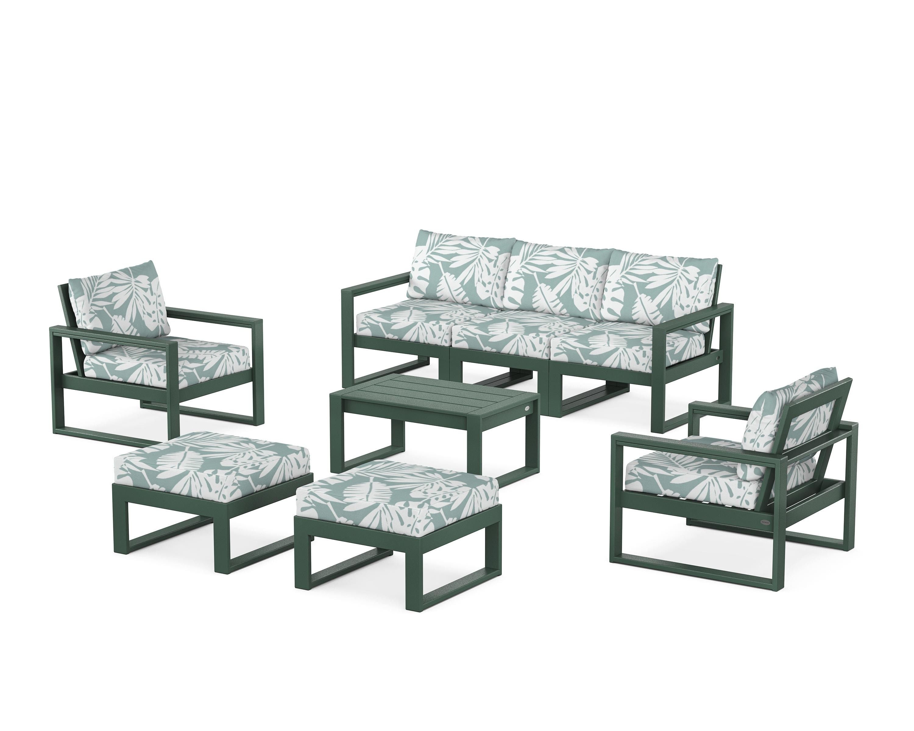 POLYWOOD® EDGE Sectional 8-Piece Lounge Sofa Set in Green / Leaf Glacier Spa
