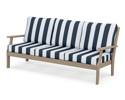 POLYWOOD® Braxton Deep Seating Sofa in Vintage Sahara / Cabana Stripe Marine Indigo