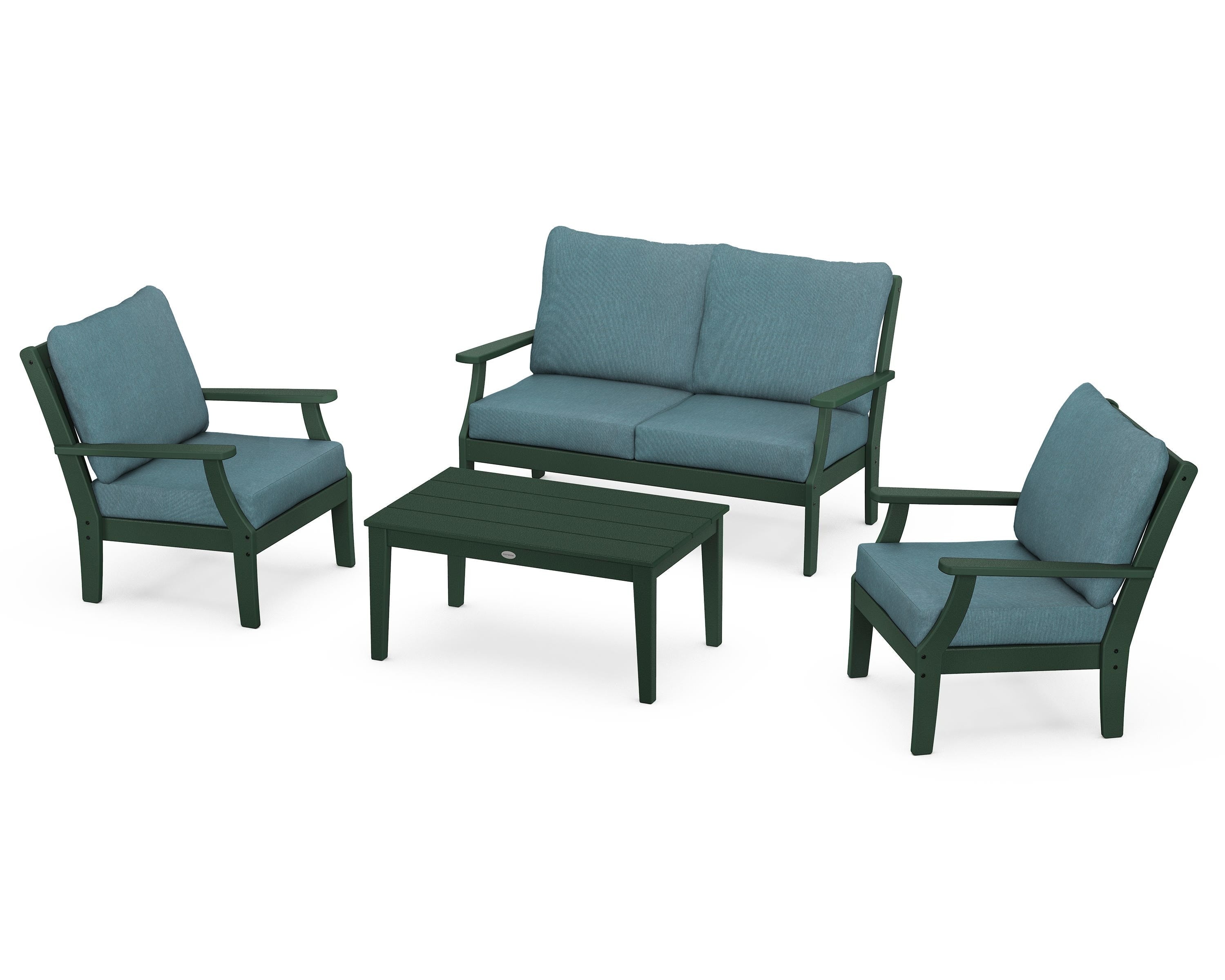 POLYWOOD® Braxton 4-Piece Deep Seating Chair Set in Green / Ocean Teal