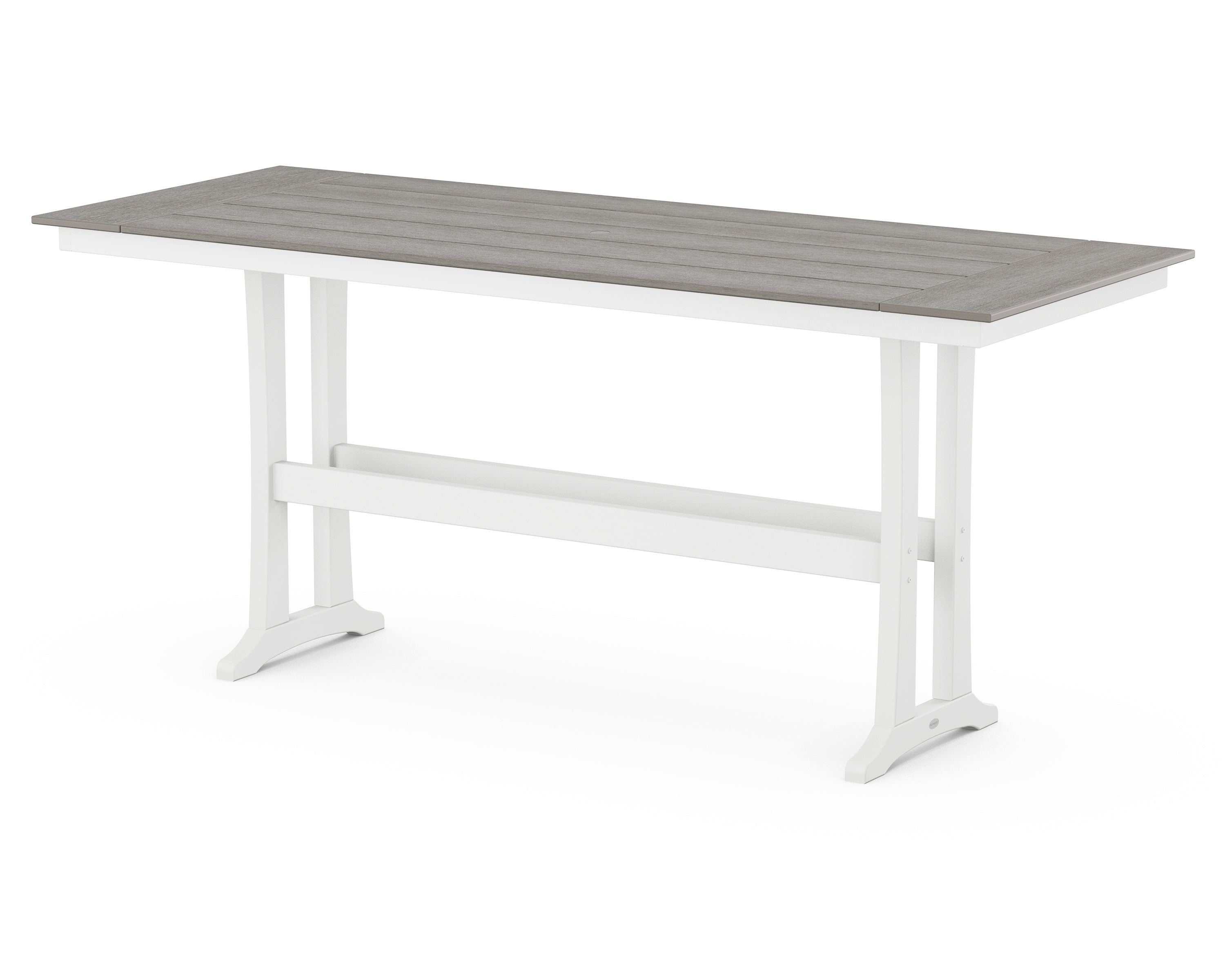 POLYWOOD® Farmhouse Trestle 38" x 96" Bar Table in White / Driftwood