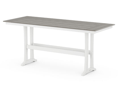 POLYWOOD® Farmhouse Trestle 38" x 96" Bar Table in White / Driftwood